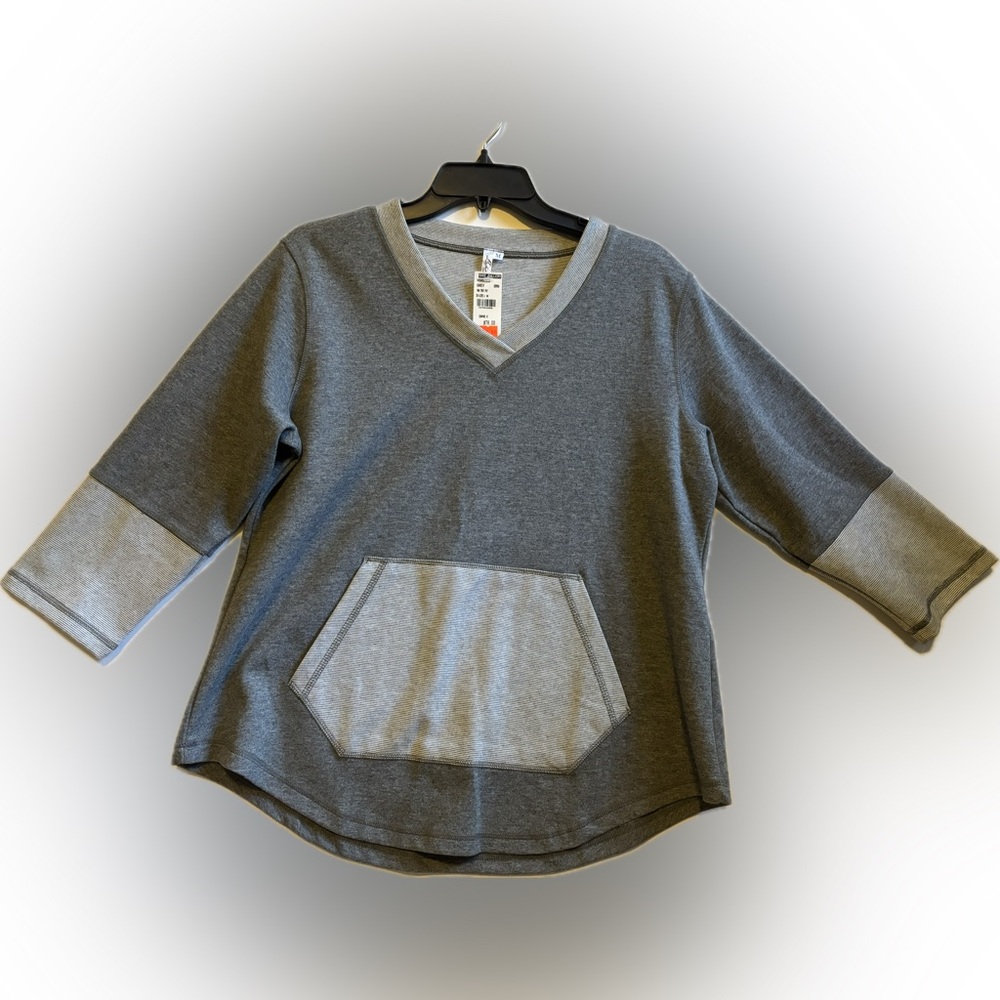 Gray V-Neck Sweatshirt with Pocket